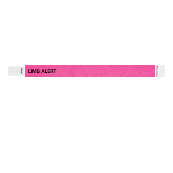 Wristband - Tyvek - Limb Alert 1" x 10" Pink w/White
